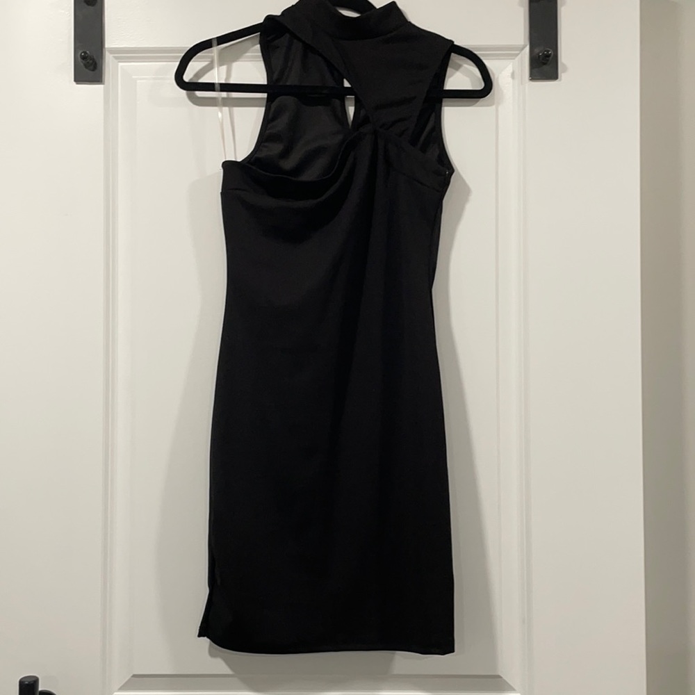 Black cutout turtle neck dress